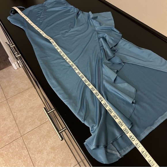 VIBE bodycon flirty dress, side slit & ruffle detail, Teal blue, stretchy, M - Picture 10 of 13